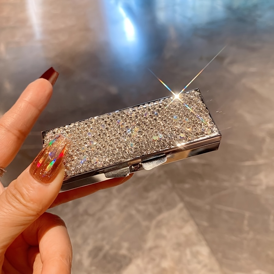 1pc Luxurious Fashionable Shiny Bling Bling Rhinestone Pill Box Storage Container Vitamin Capsule Holder Mini Compartment Portable