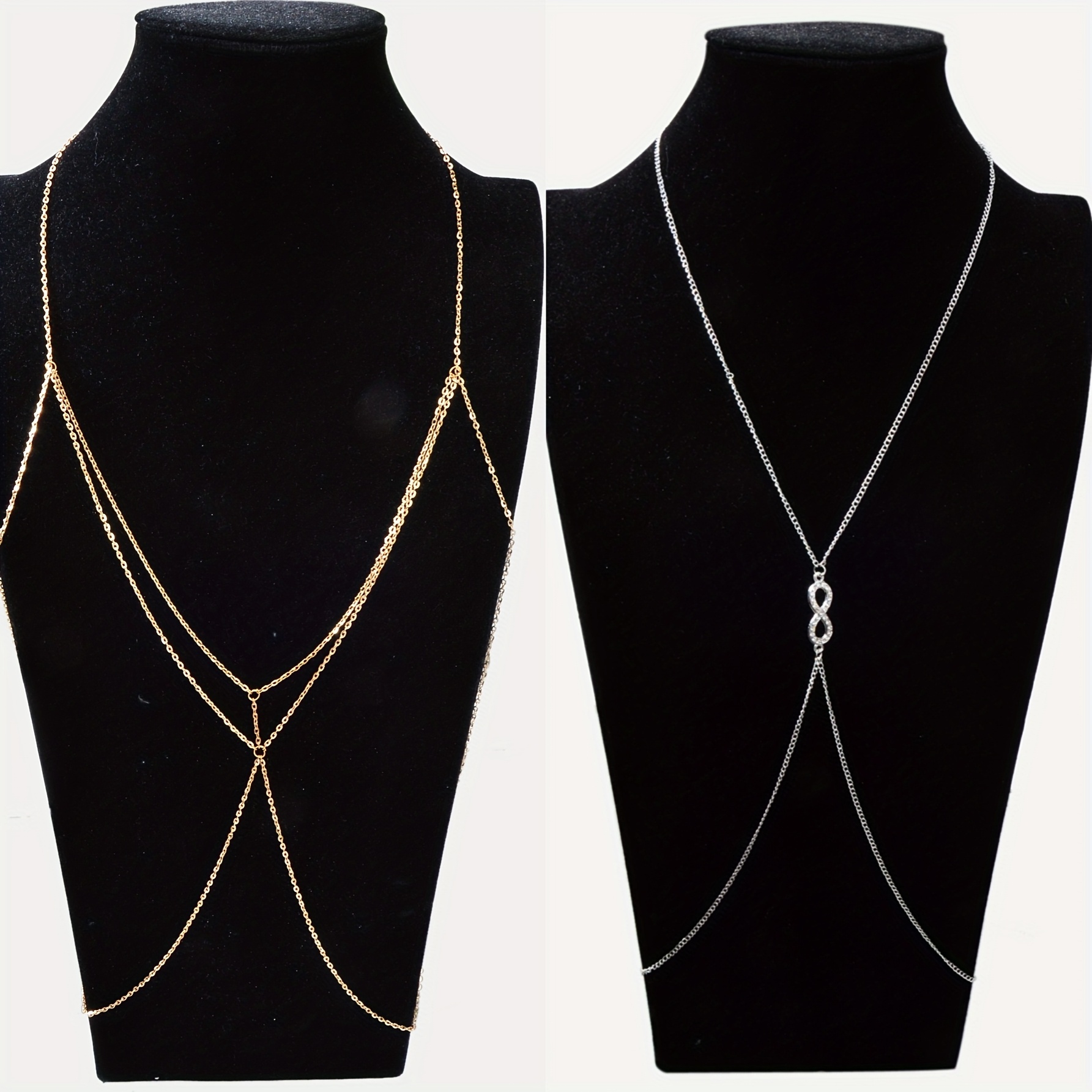 TEMU 2pcs Sexy Vacation Summer Body Jewelry Crossover Bra Golden Silvery Body Chains For Women