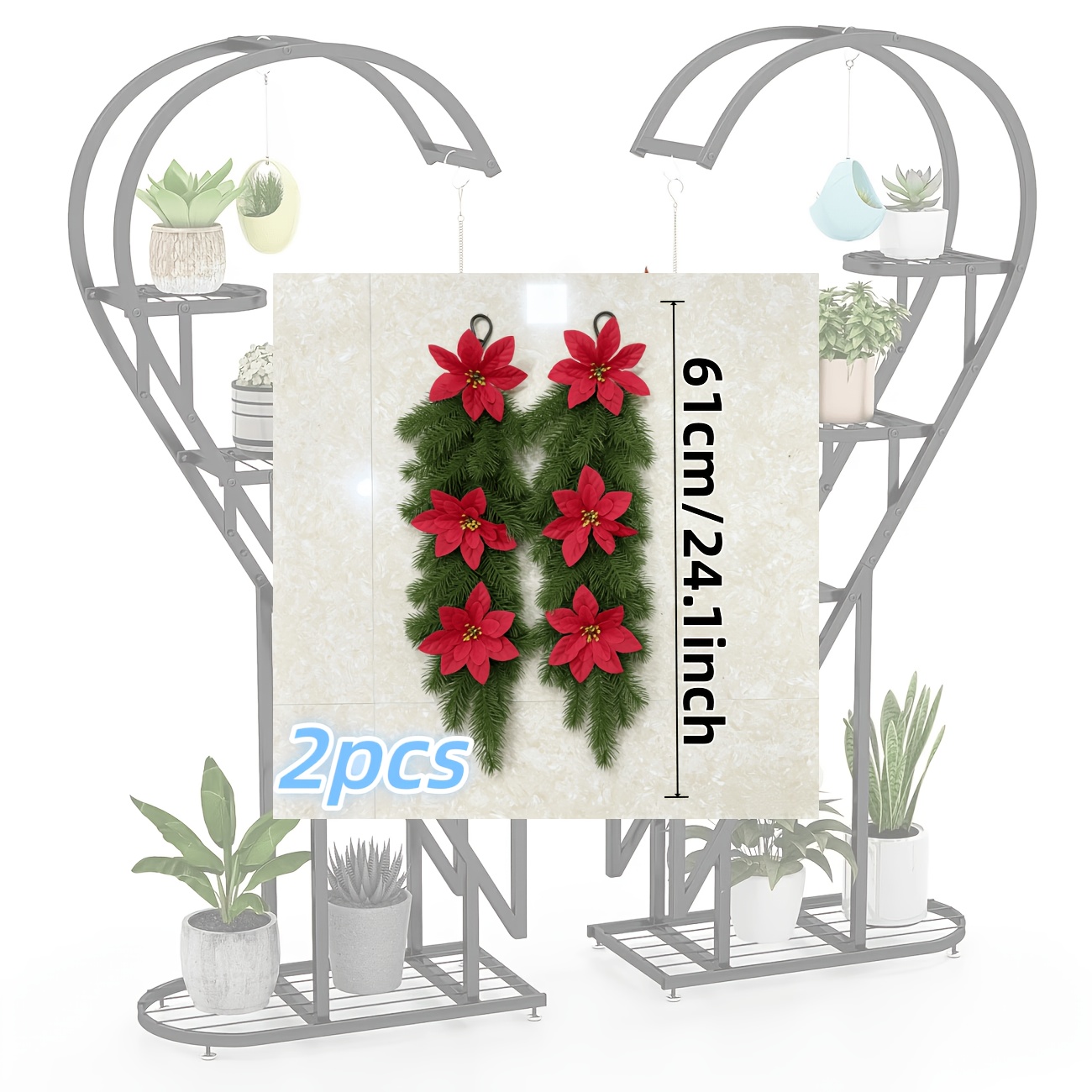 TEMU 2pcs .1-inch Luxury Red Flower Cedar Hanging Decorations With Flowers, Perfect Christmas Ornaments, New Year Hanging Decorations, Suitable For