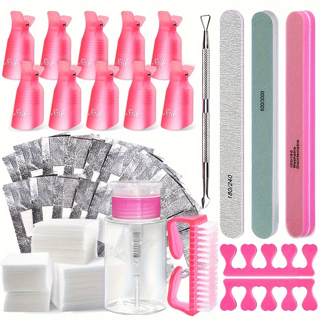 Gel Nail Polish Remover Tools Kit Acrylic Nails Tool Sets, With Nail Clips, Wipes, Cutter, Pump, Nail Buffer Shiner Files, Brush