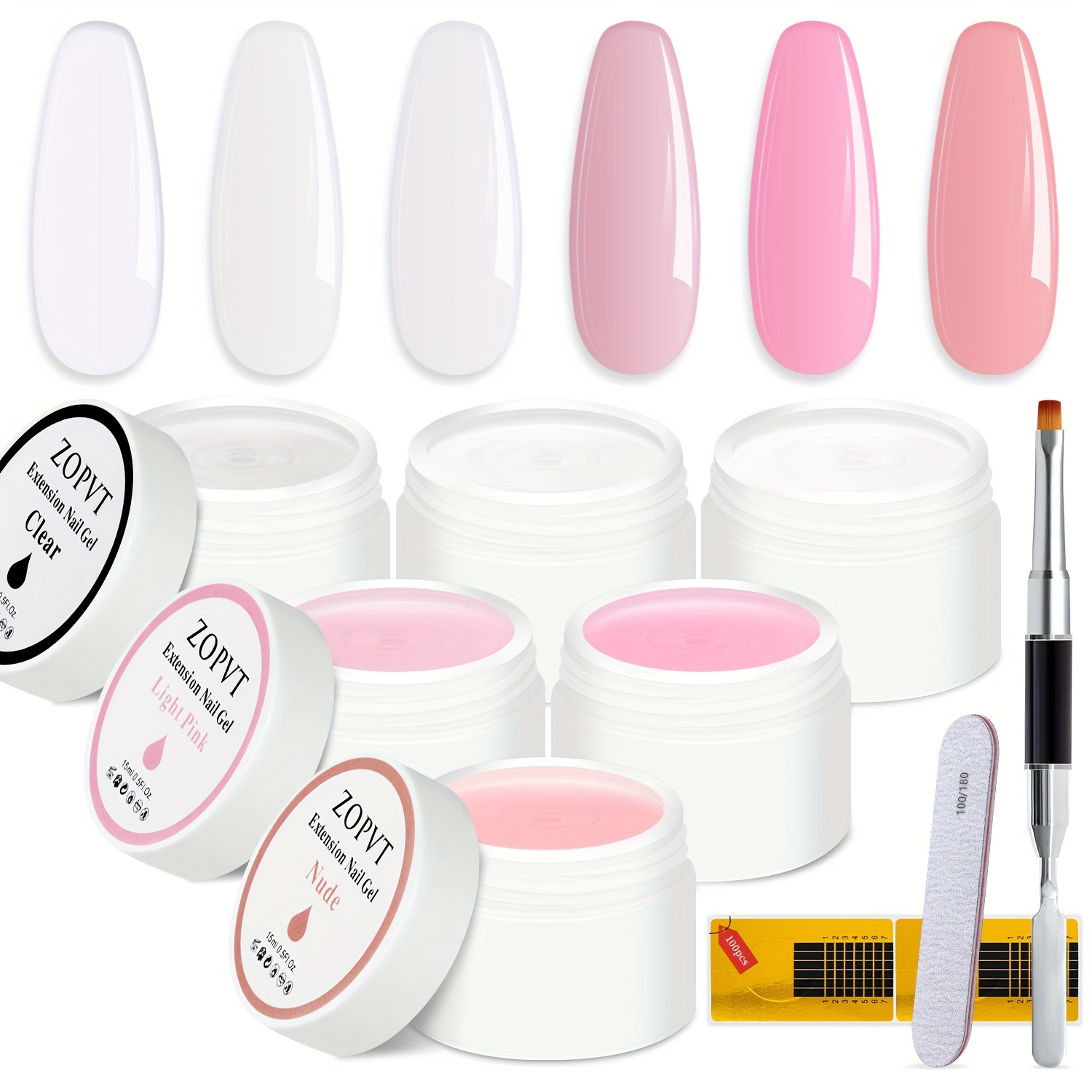 

Builder Nail Gel -6 Color Nail Kit Soft Color Gel Cover Soaking Uv Hard Gel With Nail Brush, Suitable For Beginner Diy Builder Gel Nail Extension