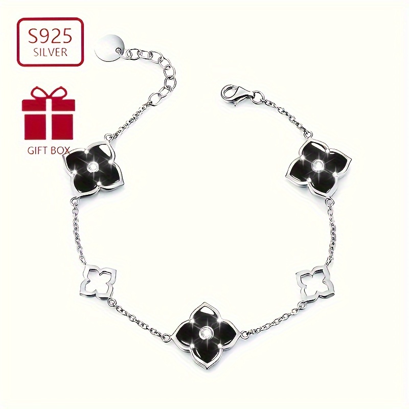 

1pc White/ Black Clover Beads Thin Chain Bracelet Elegant Unique Design Hand Chain Jewelry With Gift Box