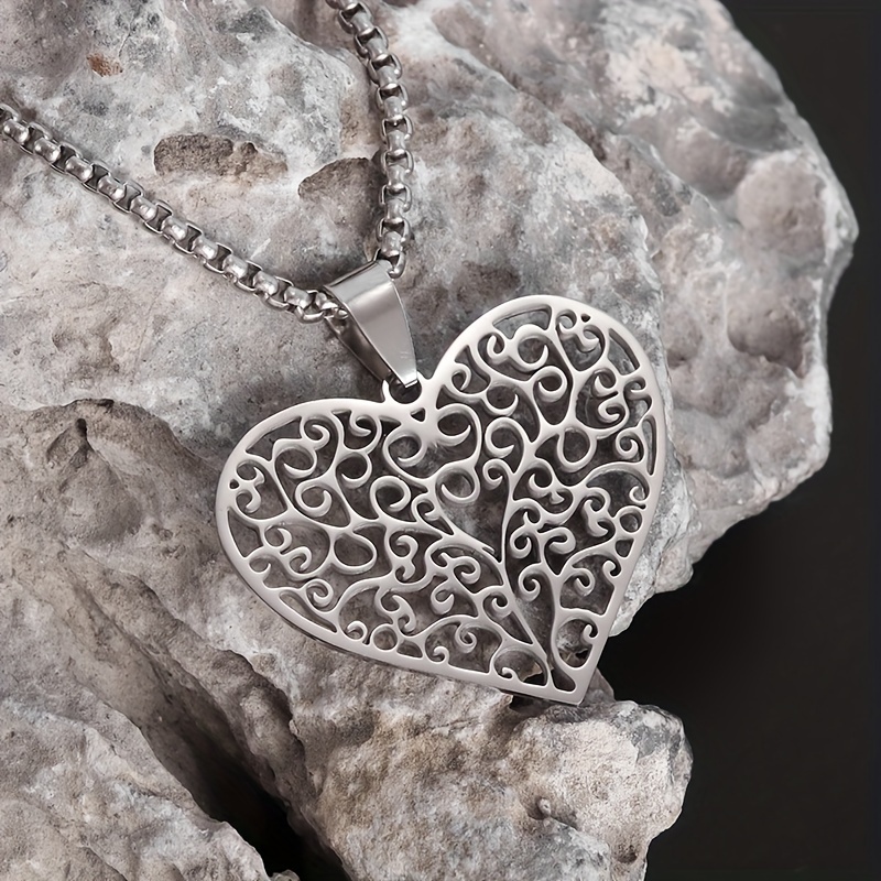 

Fashionable Stainless Steel Heart Pendant Necklace With Tree Of Life Design, Unisex Jewelry For Couples, Hypoallergenic, No Precious Metal Plating