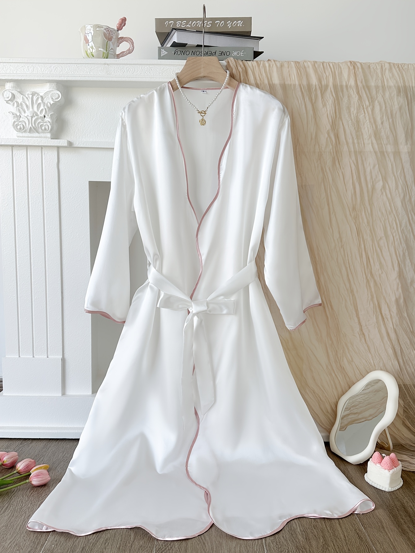white christmas dresses Rose Embroidered White Cotton Dressing Gown main image 0