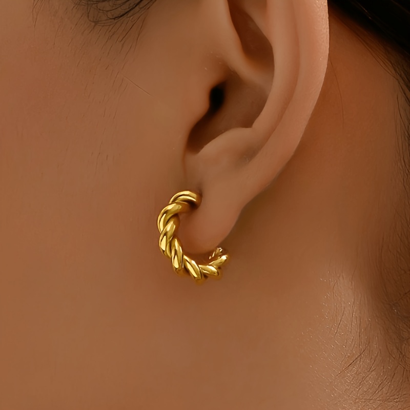 Women's Minimalist Twisted Stainless Steel Hoop Earrings
