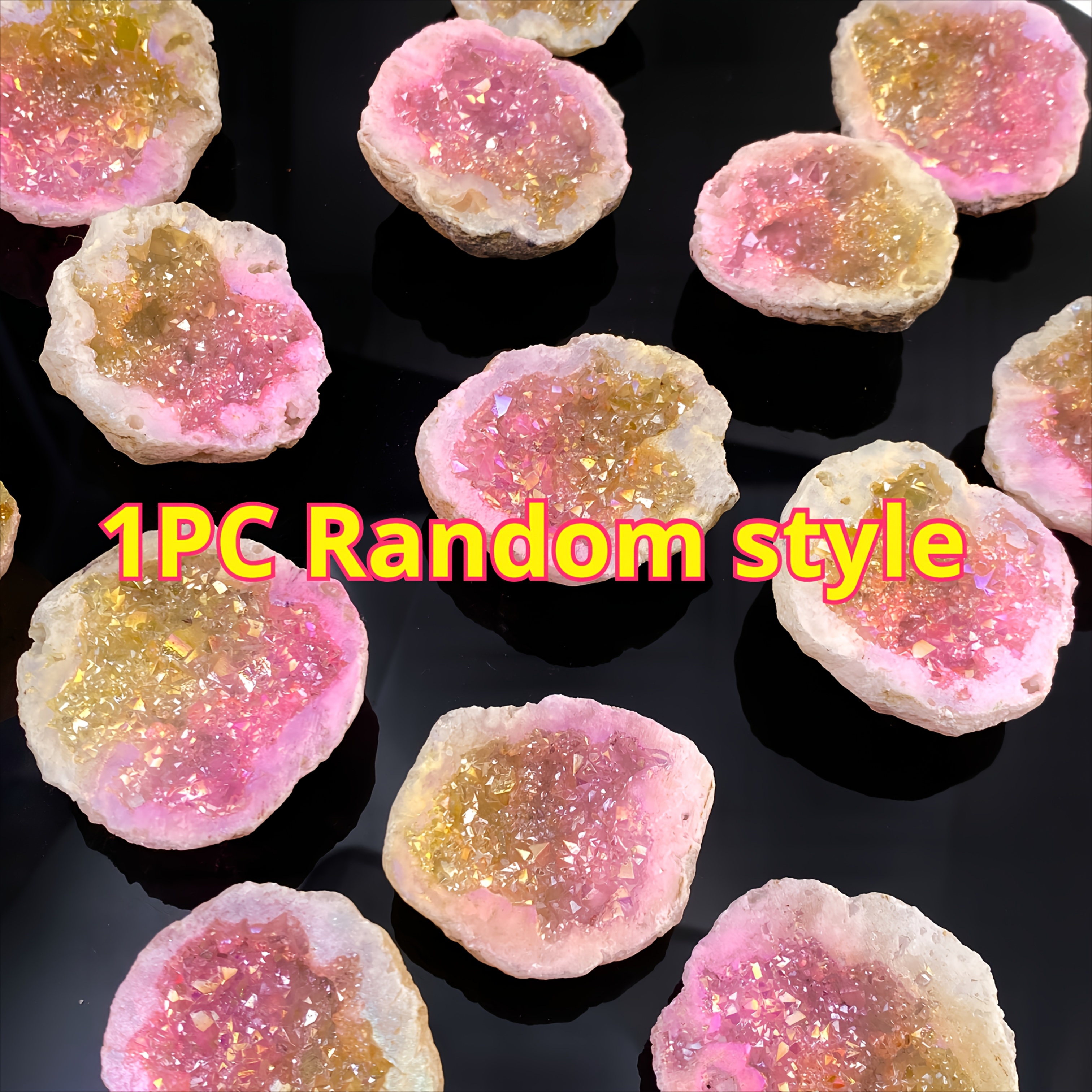 Random1pcs Stunning Yellow-pink Aura White Agate Geode, For Home Decor & Unique Gifts