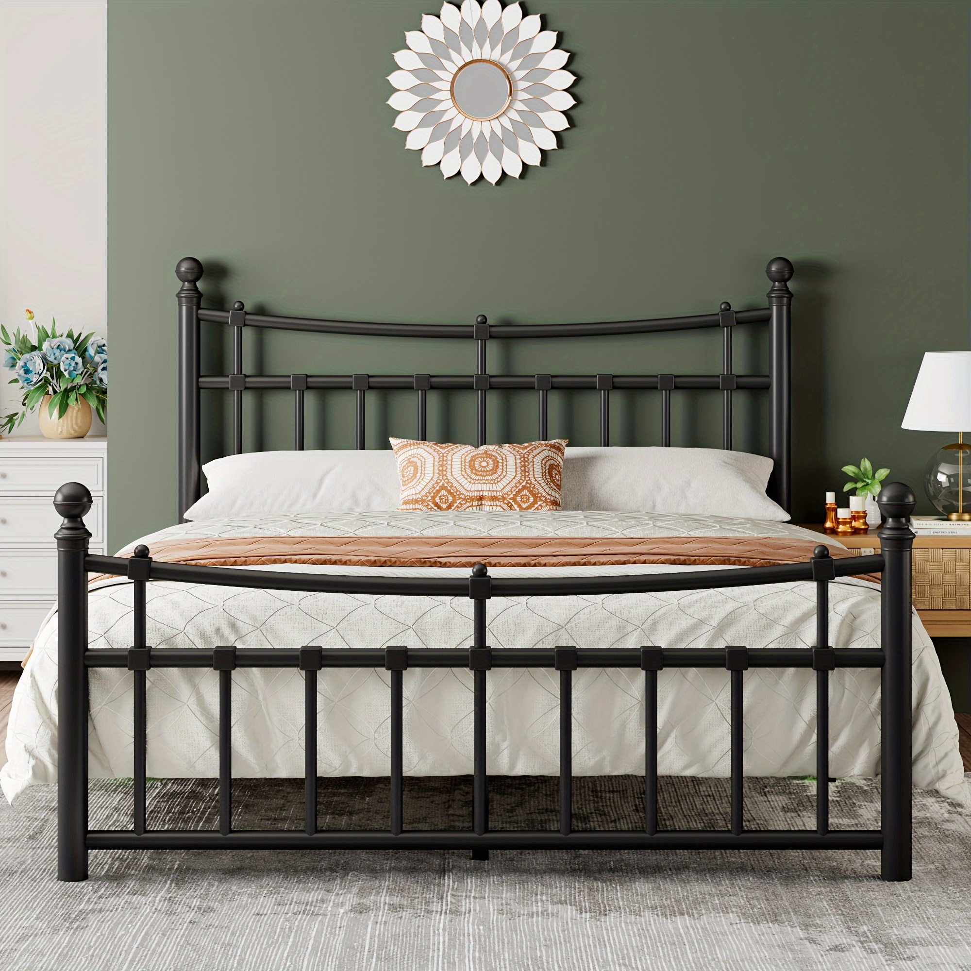 

14 Inch Metalbed Frame With 14 Steel Slats Support, Platform Bed With Iron-art Headboard And Footboard/ Spring Needed/easy