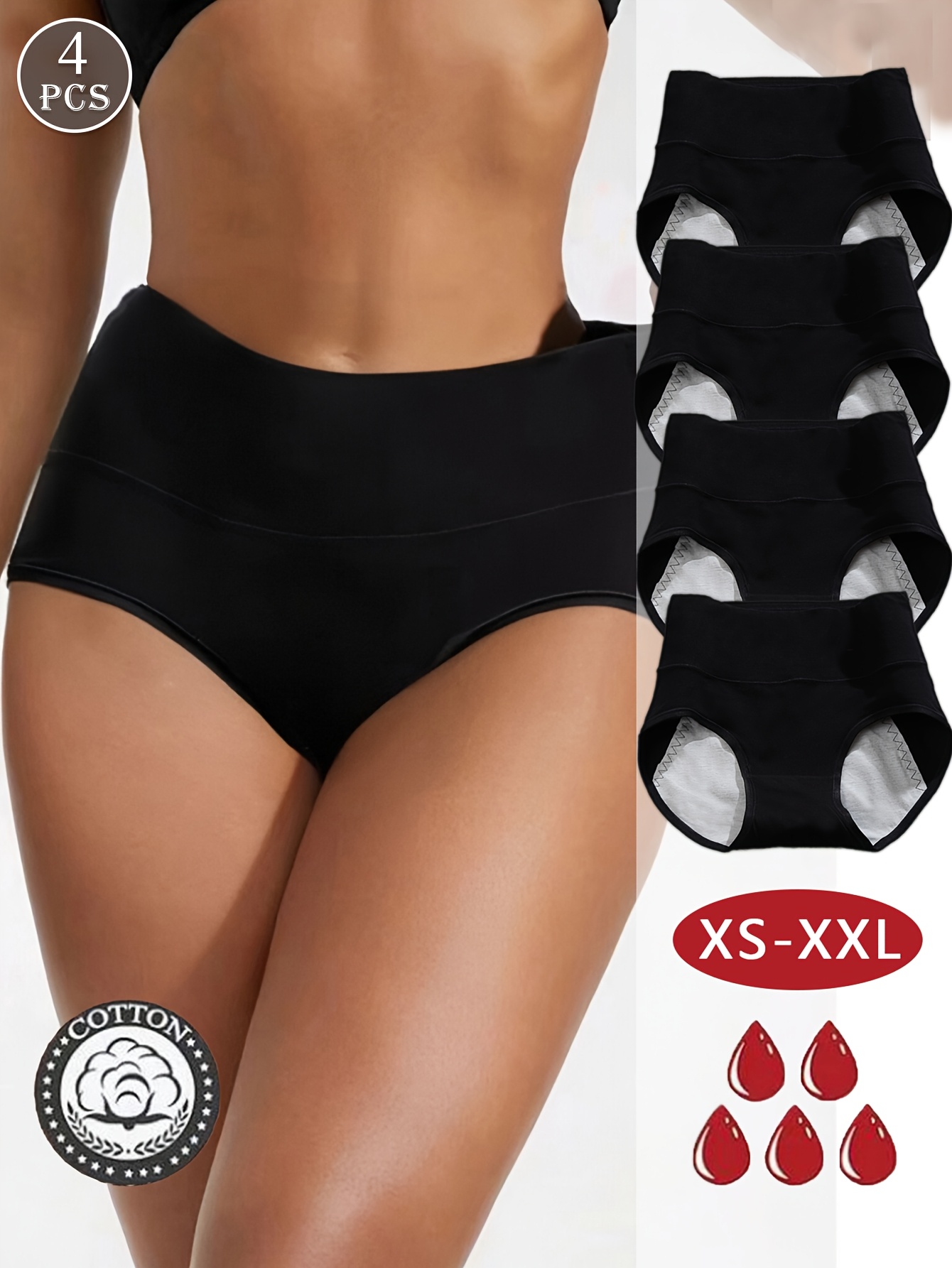 4 pack s cotton high waisted panties with extended bottoms for menstrual period full coverage leakproof underwear set