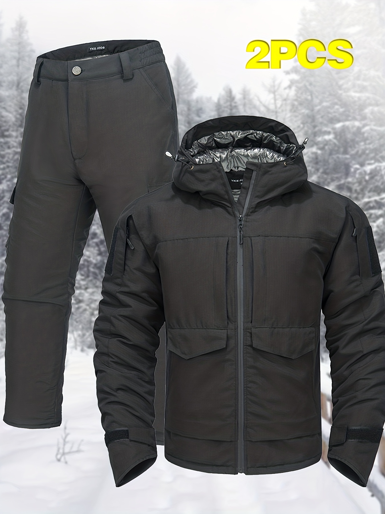 Men's Thermal Reflective Jacket & Long Pants Set for Winter