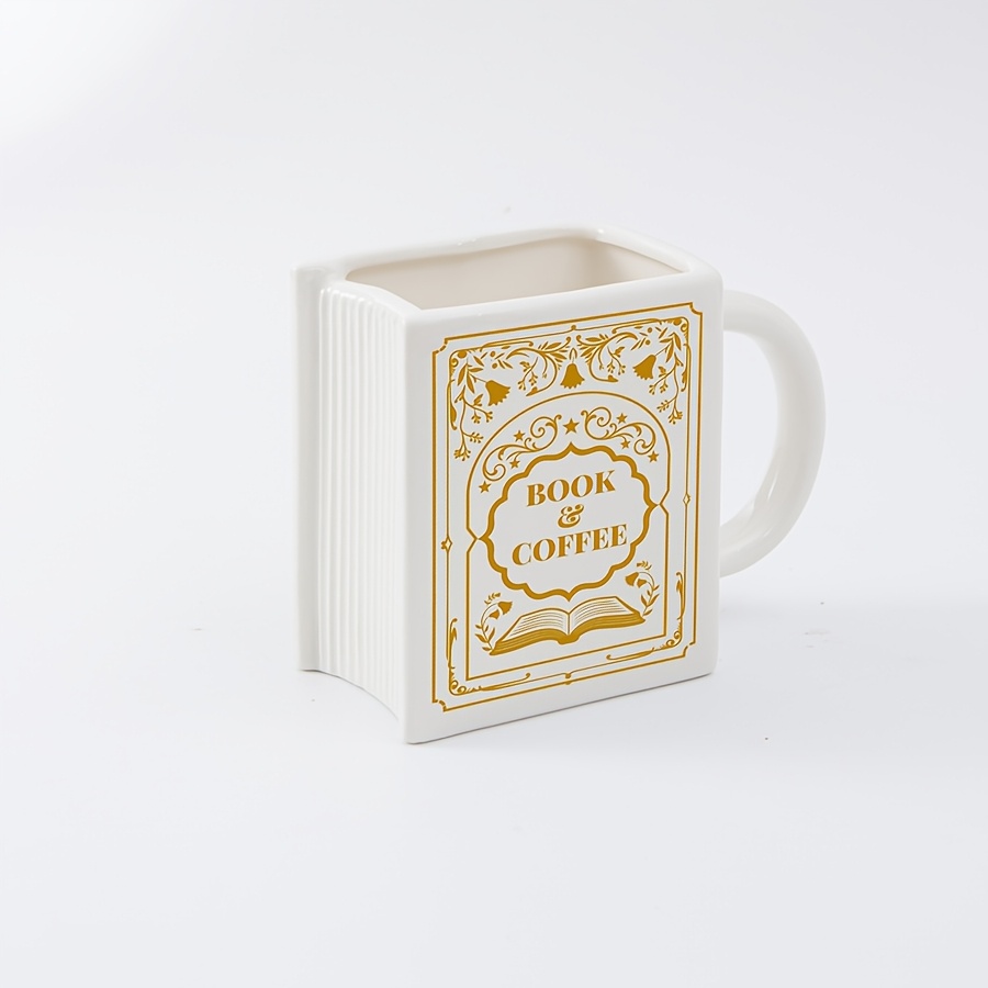 TEMU Tasse en céramique de livre, 1 pièce, 290 ml, blanc laiteux/rose//vert, slogan anglais et motif rétro en , style , parfaite pour , de