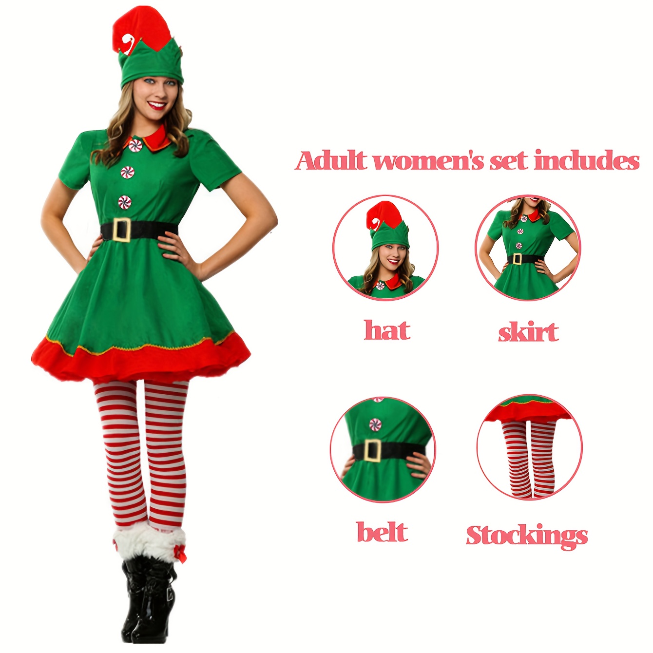 

4pcs Women's Christmas Elf Set, Polyester, , Hat, , Adult , No , For Halloween & Christmas