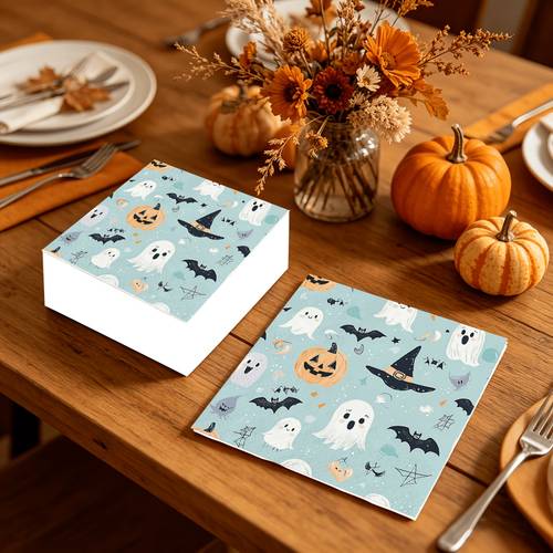 20pcs pack disposable paper napkins suitable for halloween thanksgiving weddings fall parties cute ghosts pumpkins bats witch hats tableware for kids adults flat printed dinner napkins for decor 2d flat