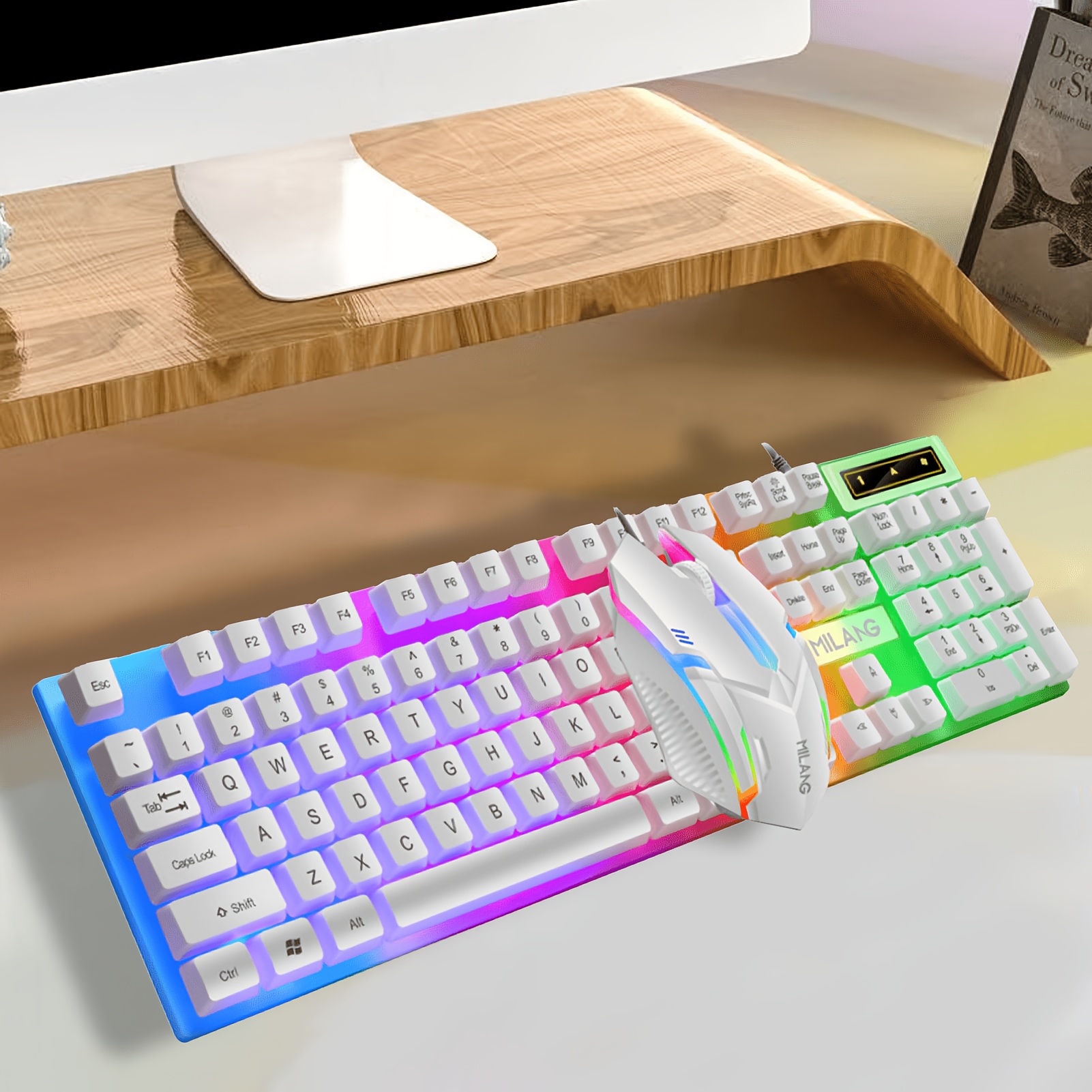 TEMU Wired Keyboard And Wired Mouse, Ergonomic Rgb Keyboard Mouse Kit, Comfortable Typing, Gaming Combo With Colorful Backlight, 104 Keys Keyboard +