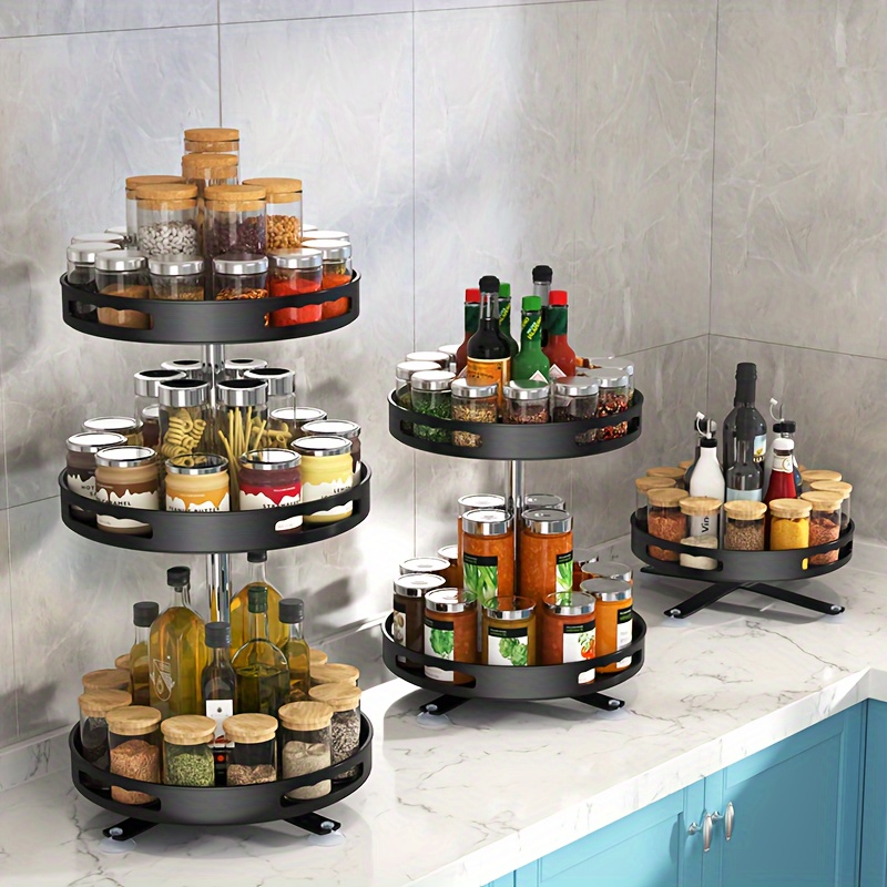 

Versatile Rotating Kitchen Organizer - Steel Countertop Spice Rack With Layered Storage For Seasonings & Essentials
