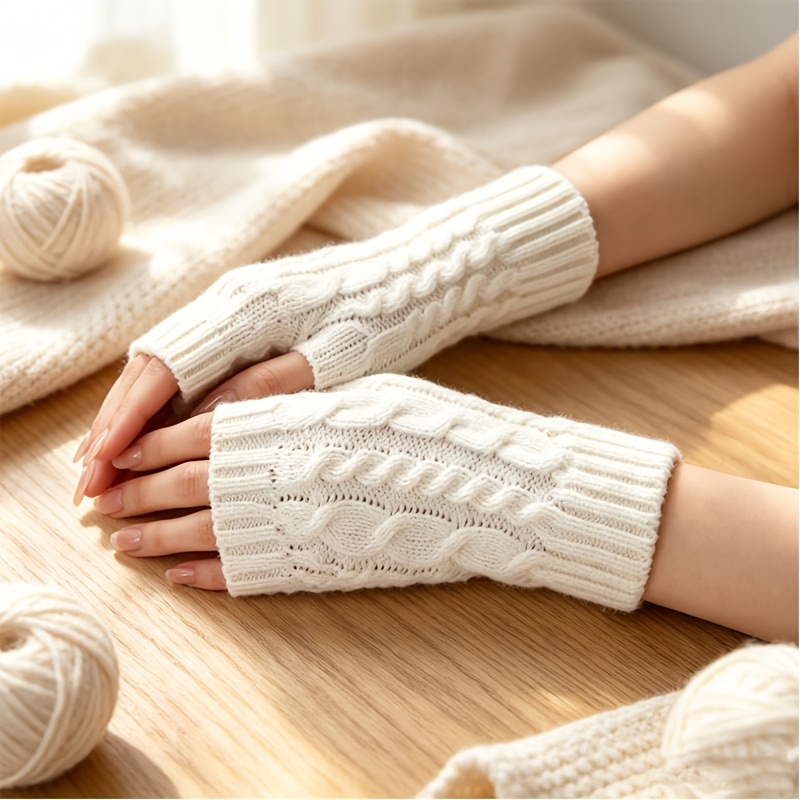 TEMU 1 Paire de Gants Thermiques Doigts pour Femme, Disponibles en Blanc/ Foncé/, 3 Couleurs au Choix. Manchettes d'Hiver avec Trous pour les Pouces,