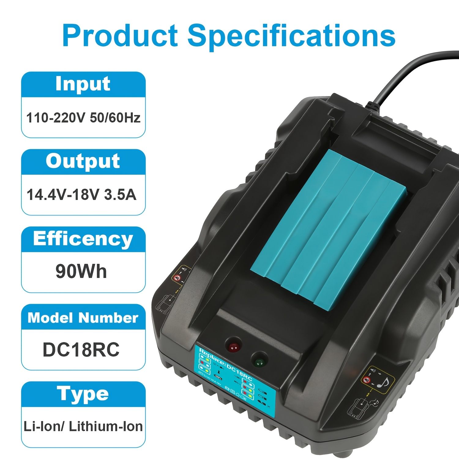 E-shop Für Makita DC18RC Ersatz-Schnellladegerät, für Makita 14,4-18V -Serie Akkus, mit LED-Anzeige, Mehrfach-Ladeschutz Erinnerungsmusik,