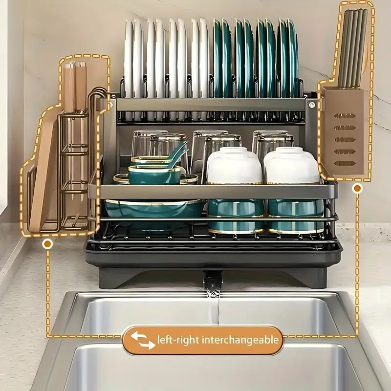 dish drying rack dish drainer for kitchen counter with utensil 2 tier dish rack with space saving large capacity and easy to drying dish drainers for kitchen sink Product details 7