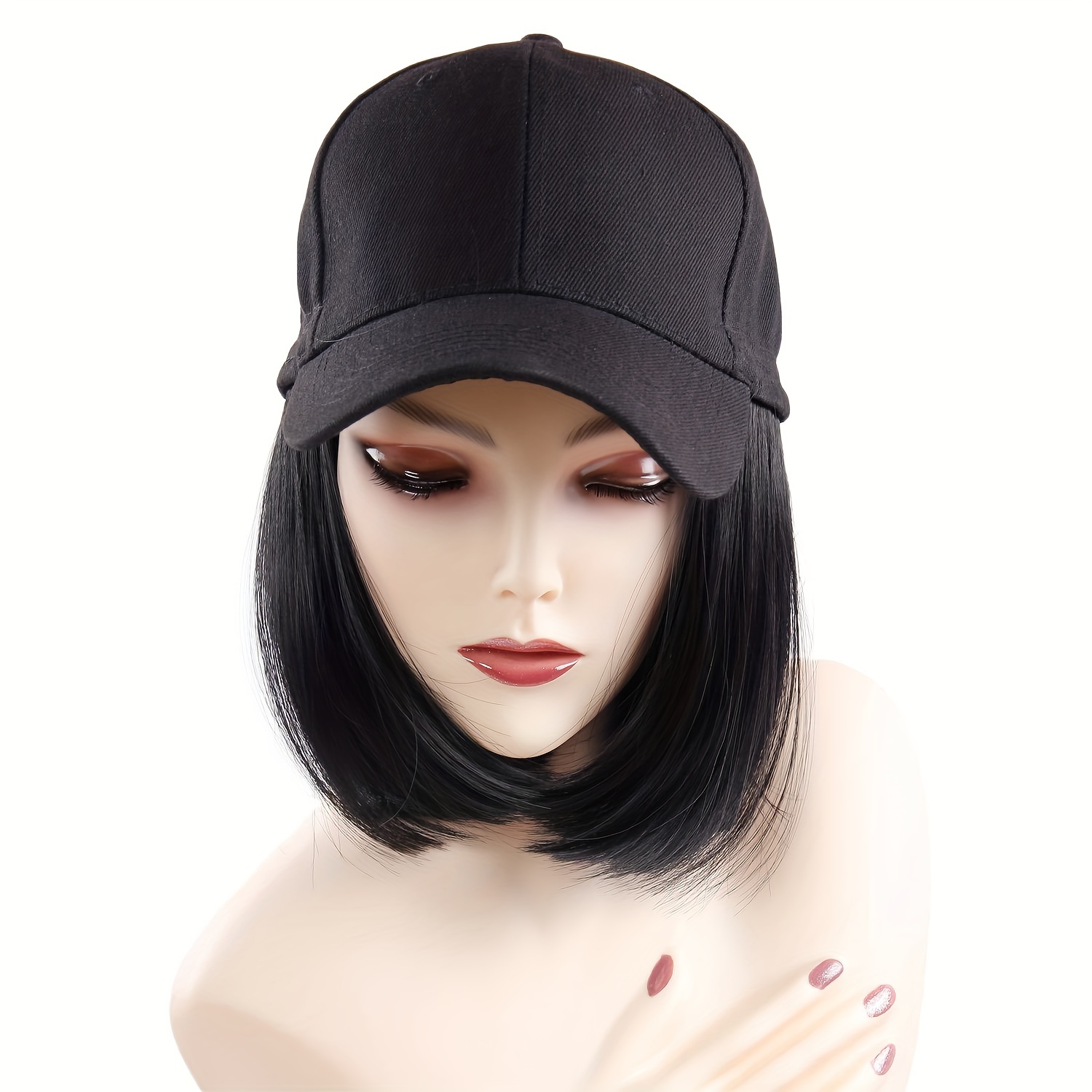 

Baseball Cap Wig With Hair Extensions Short Straight Bob Wig Adjustable Baseball Hat With Synthetic Hair Heat Resistant