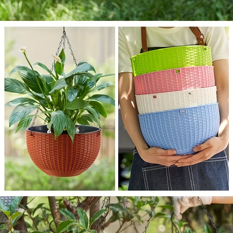 rattan hanging planter set hooks drain plug suitable root - Temu Cyprus