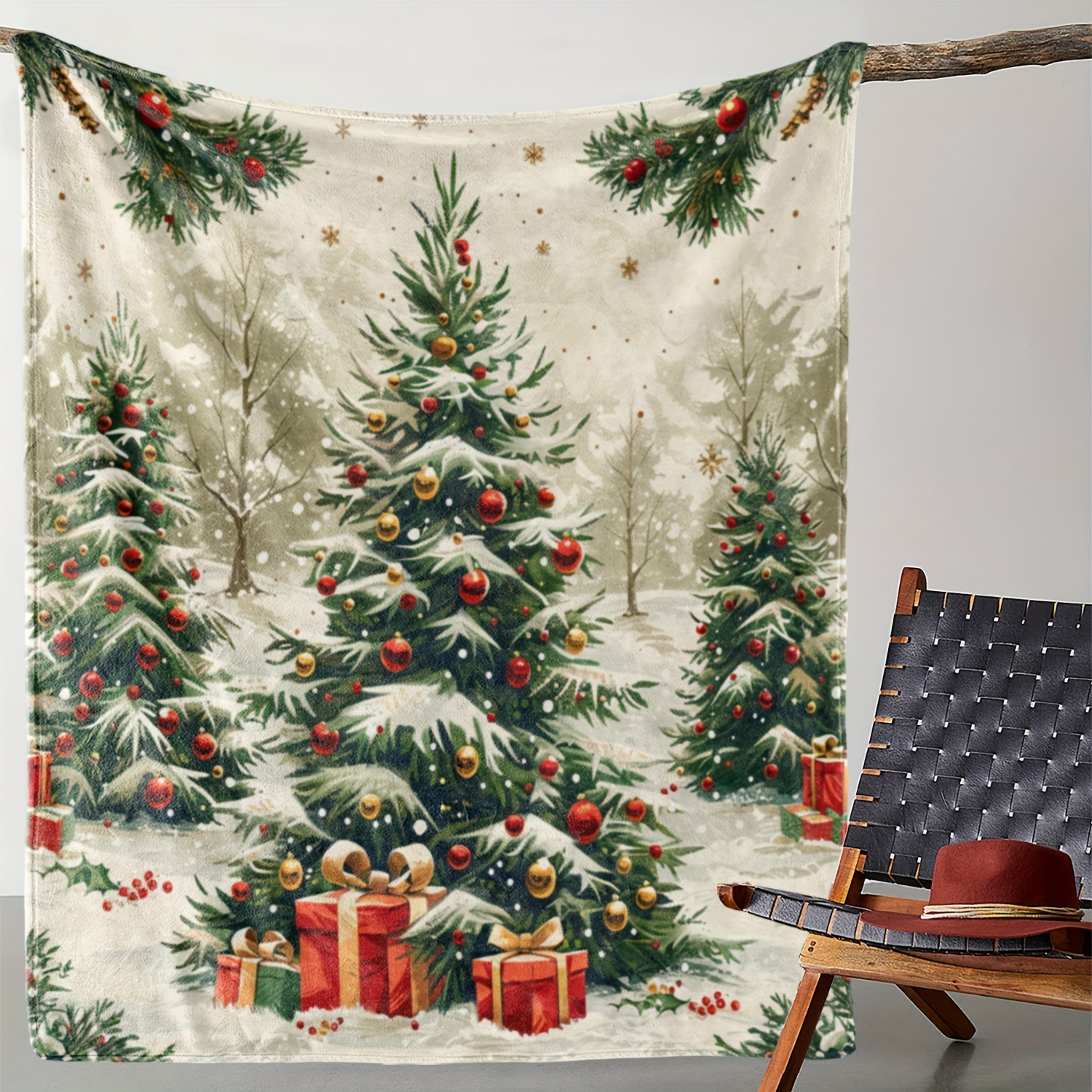 

Cozy Flannel Christmas Tree Throw Blanket - Soft, Warm & Versatile For Couch, Bed, Car, Office, Camping | Gift Idea