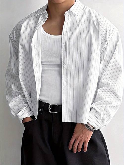 ling herren gestreiftes kurz geschnittenes langarmshirt