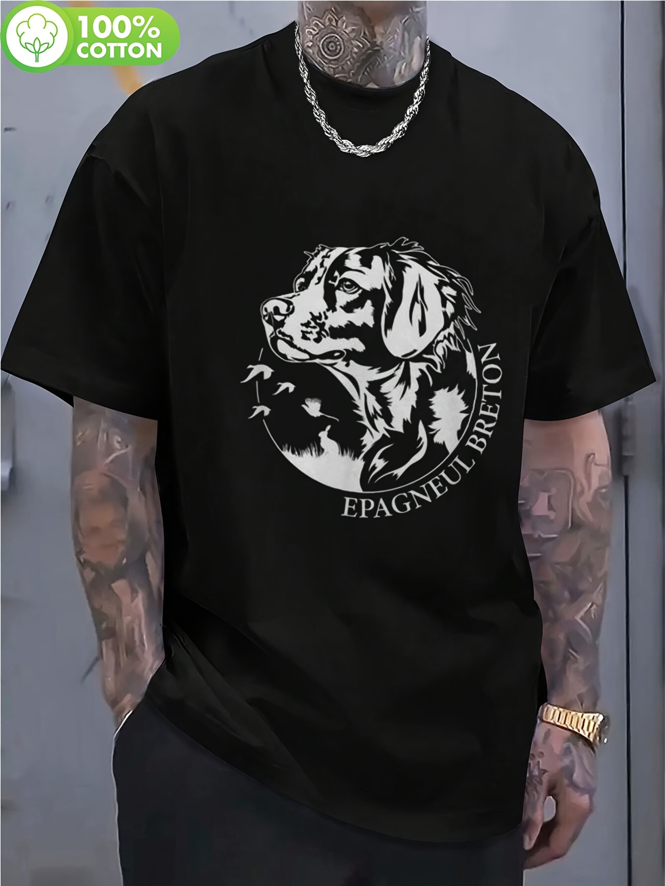 item picture epagneul breton dog print black t shirt   casual outing pure short sleeved t shirt