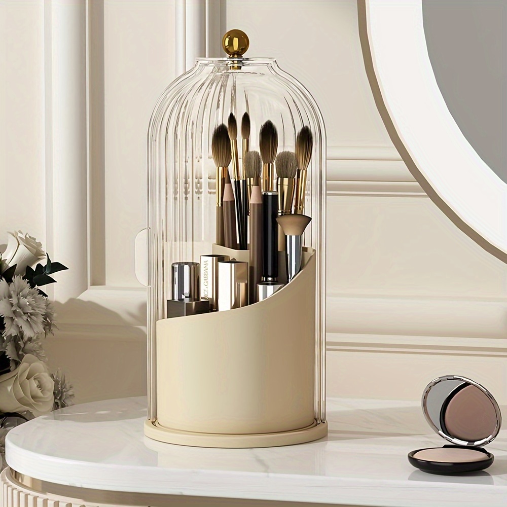 

Makeup Brush Holder Organizer With Lid 360° Rotating Makeup Organizer Countertop Dustproof Cosmetics Organizer For Vanity Bathroom