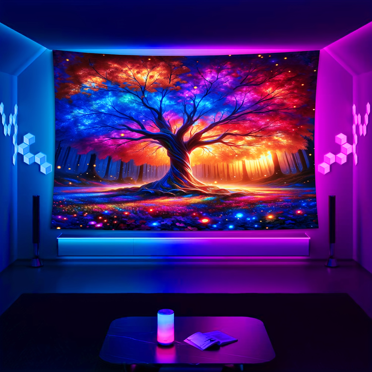 Magic Life Tree Uv Black Light Fluorescent Tapestry For Room Decor_voghion.com