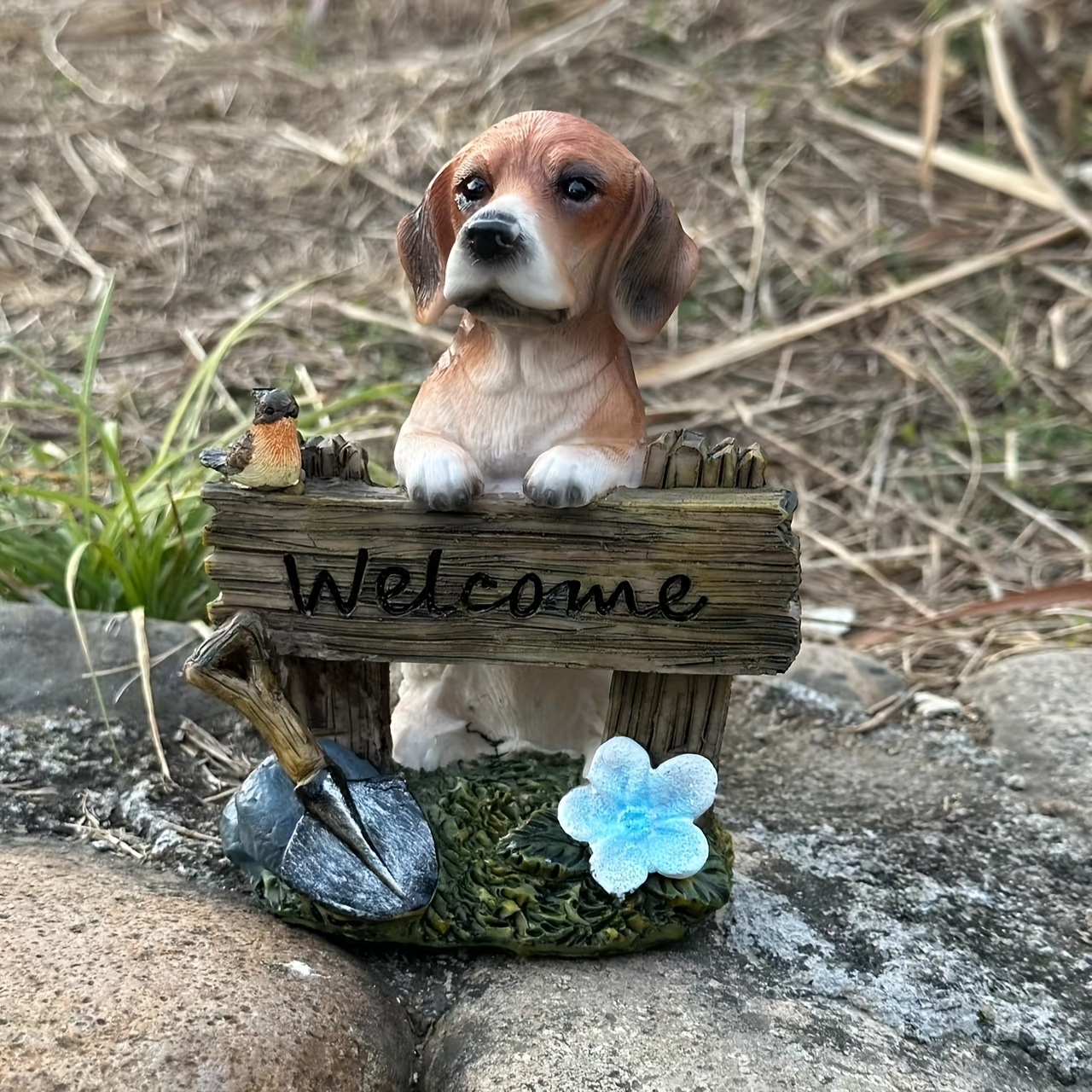1pc Rustic Resin Beagle Welcome Sign, X 3D Dog Garden  Statue Outdoor Animal Sculpture, Festive Home Entrance Decor