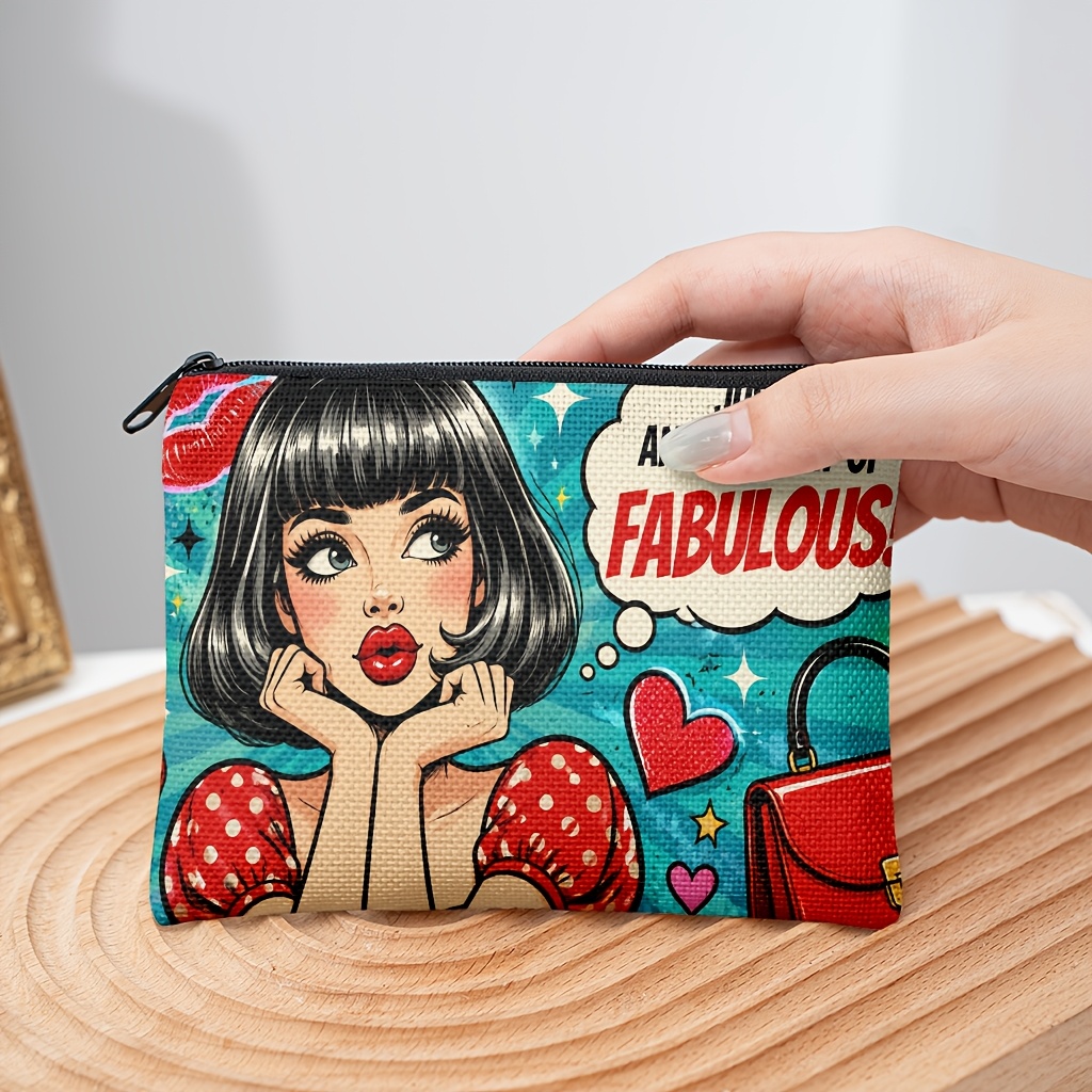 TEMU 1pc Coin Purse, Stylish Cartoon, A Portable Pouch With Fun Double-sided Printing. Storing , Keys, Cards, And Earphones. A Compact Cosmetic Bag,