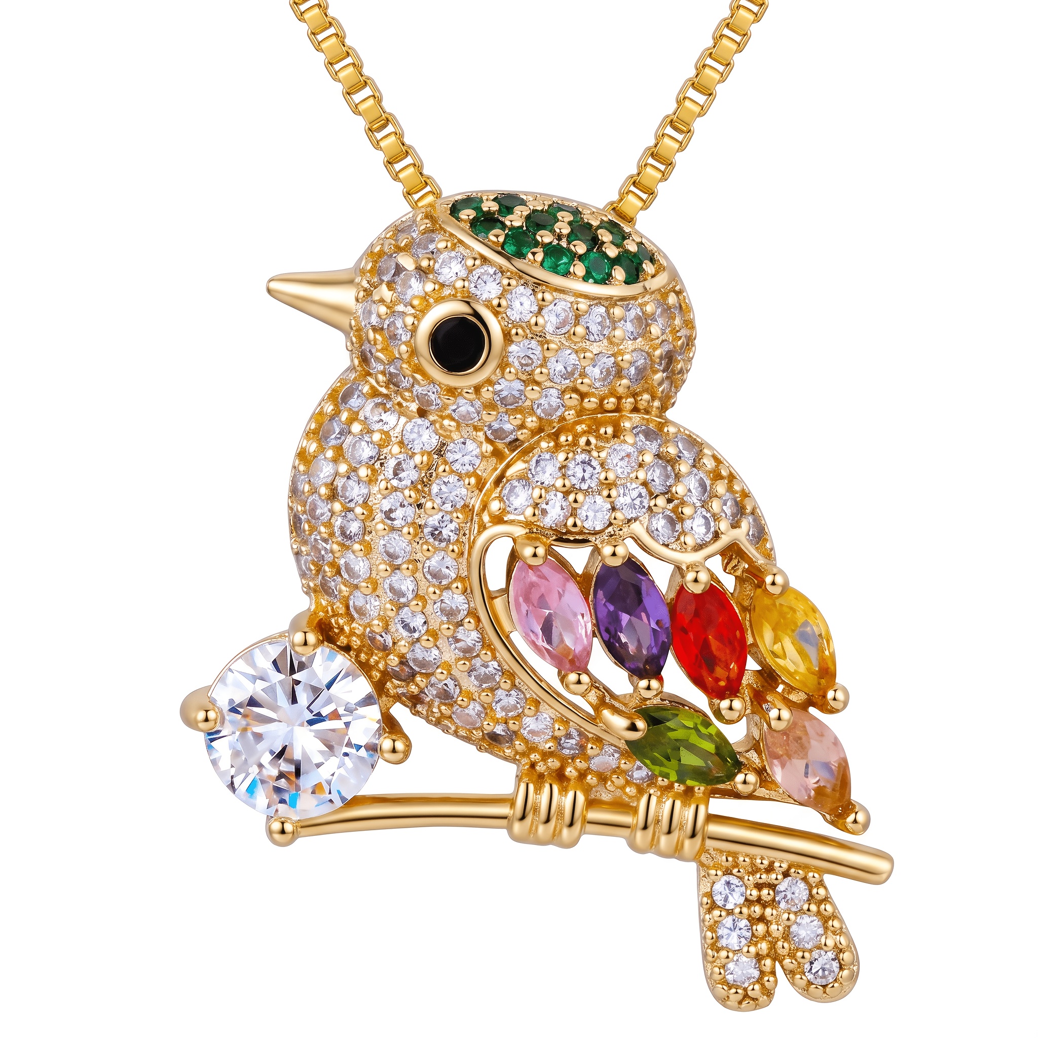 TEMU 1pc Women's Fashion Pendant Necklace, Cute Elegant Style Multicolor Magpie-shaped Cubic Zirconia Decor, Suitable For Daily Wear, Couple And