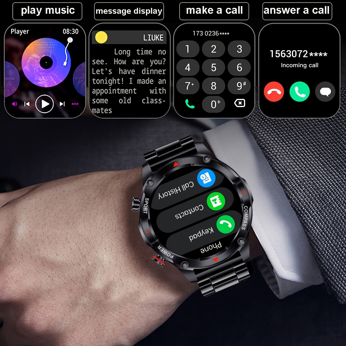 Men's Sports Smartwatch with LED Flashlight & Multiple Watch Faces