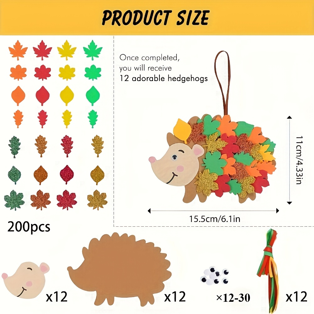 TEMU Autumn Craft Sets, Hedgehog Craft Kits, Hedgehog Felt Craft Sets, Autumn Wreath Craft Kits, Foam Rubber Craft Sets, Festival Decorations,