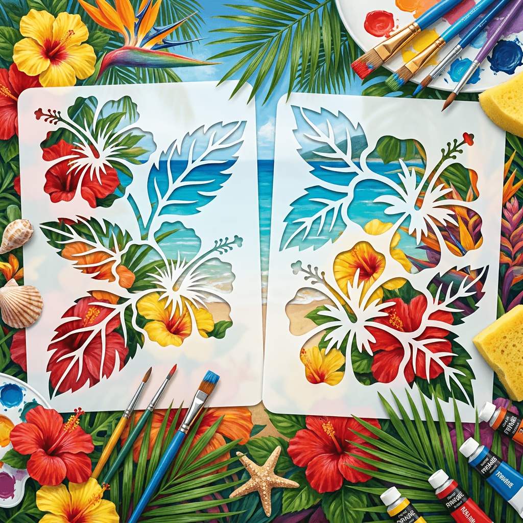 TEMU Plantillas de pintura con temática de flores de , 2 piezas tipo , material PET adecuado para álbumes de recortes, libros hechos a , regalos de