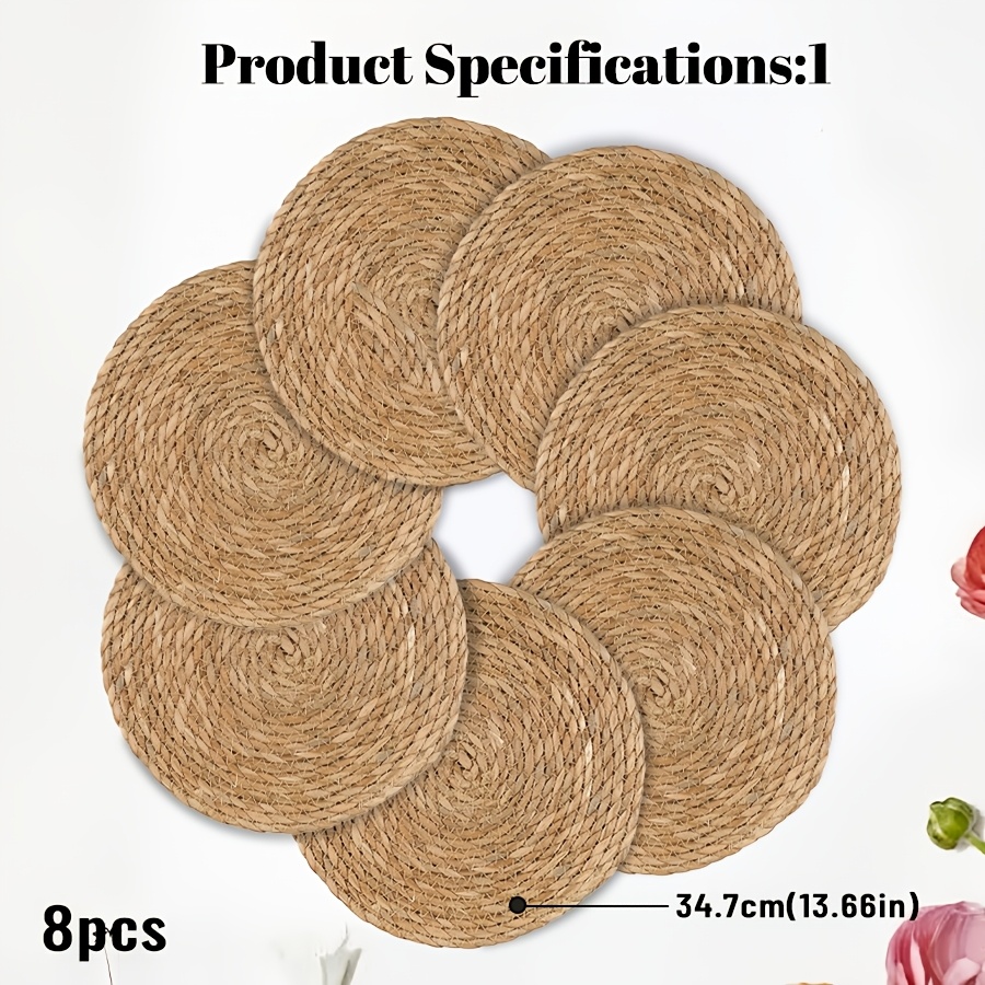 Image of 8pcs- Round Farmhouse Style Placemats | Polyester Blend, Thermal Insulation, Ideal For Home Decor, Housewarming Gifts, Friend Gifts, Protects Dining Table