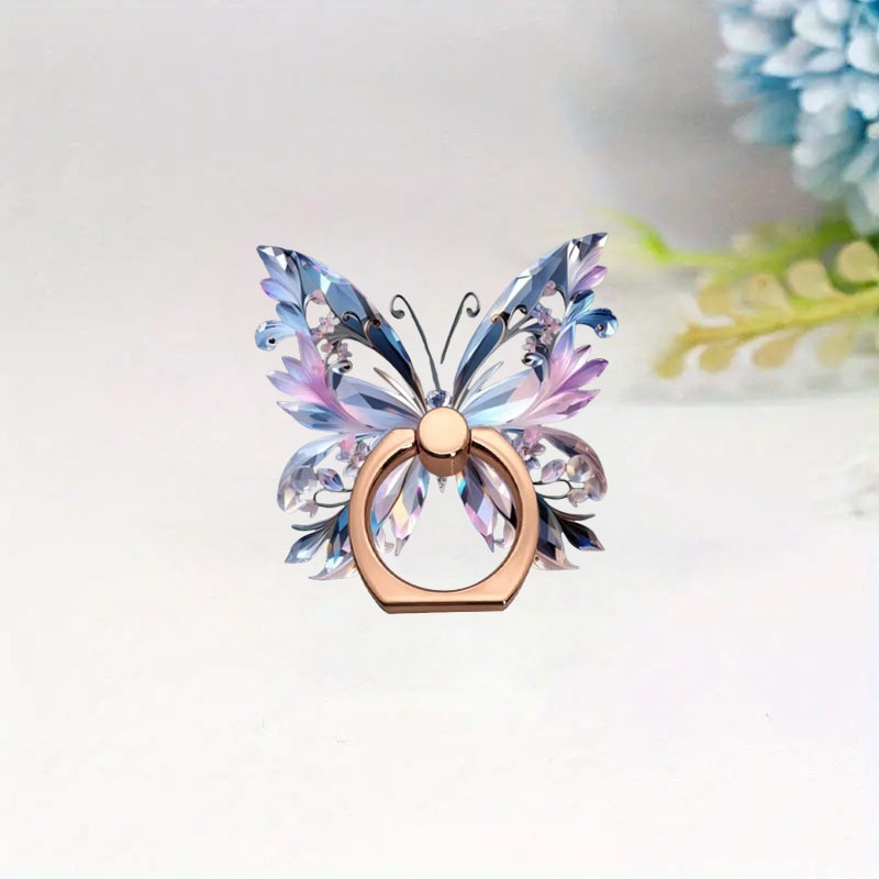 E-shop Roségoldener Schmetterling Smartphone Pull Ring Ständer – Modisches Design Handy Dekoration, Leichter 360° Drehbarer Smartphone Halter,