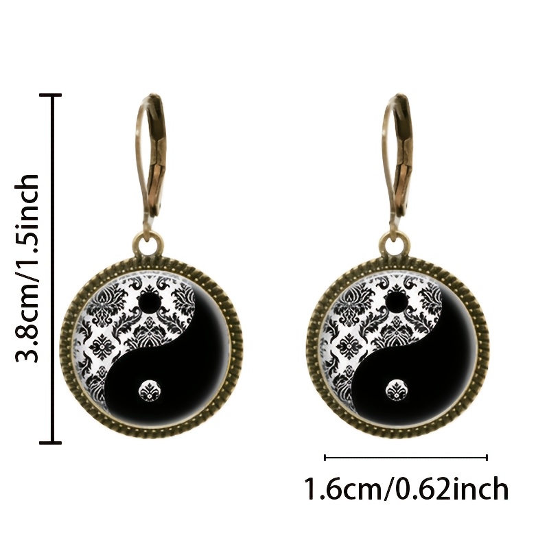 2pc Black and White Pattern Pendant Earrings Set