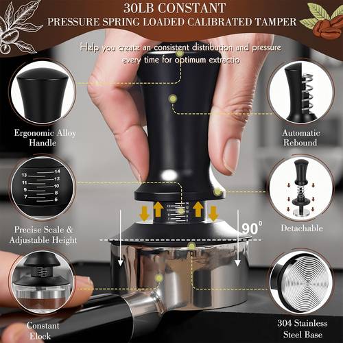 51mm multi functional italian style coffee machine 7pcs accessory set suitable for beginners solid wood tamping tamper full tool set tamping hammer solid wood base dosing tamping knock dosing tamping tool dosing cup