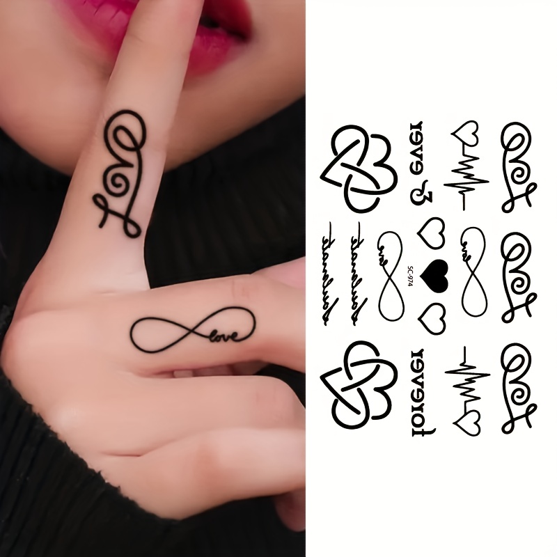 Waterproof Temporary Tattoo Stickers - Black Heartbeat & English Phrases, Perfect For Fingers & Wrists, Realistic Body Art Decorations