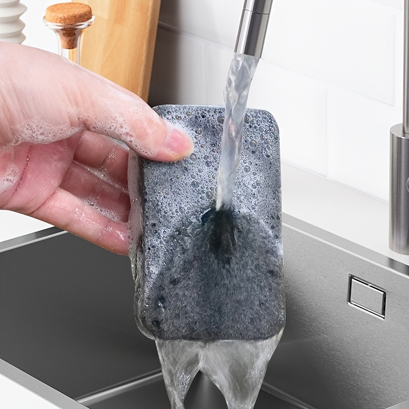 Black-Gray Rounded Corner Sponge Scrubber for Pots and Dishes