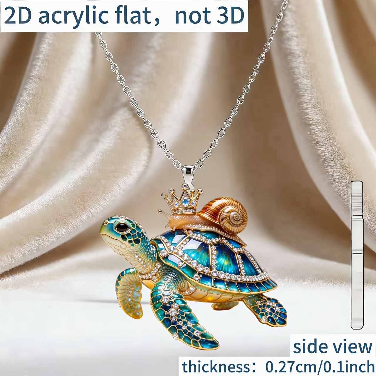 Women's 2D Acrylic Snail on Turtle Pendant Necklace, Gift Idea