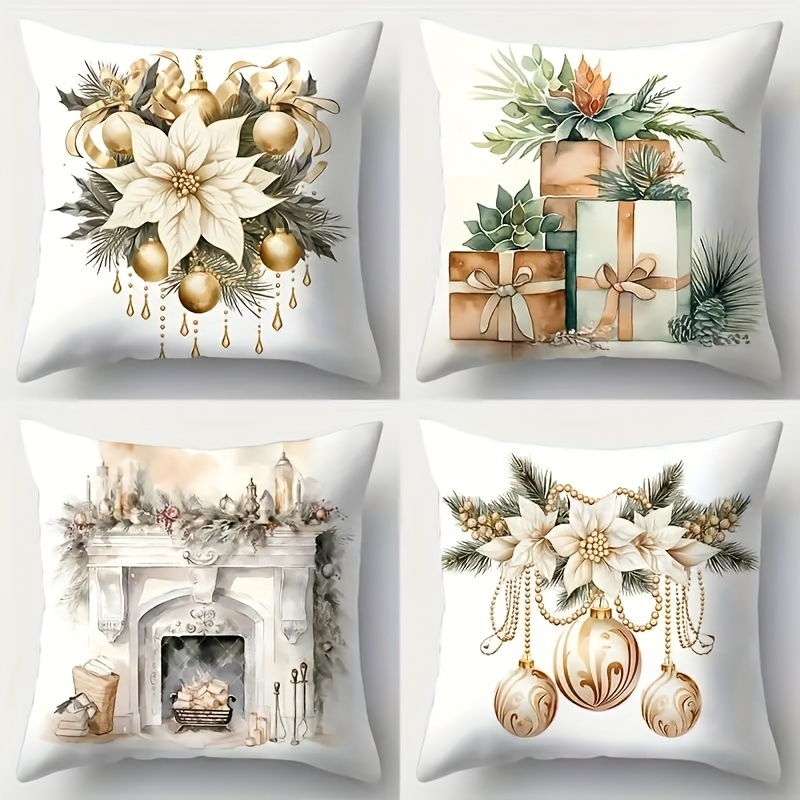 

4 Christmas - & , Decorative For Sofa And Fireplace, Zip , Polyester - For Decor, 16x16, 18x18, , ,