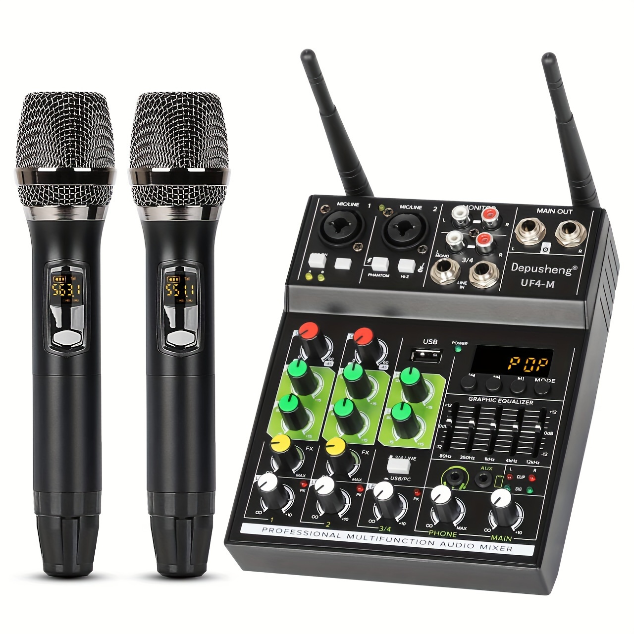 professional audio mixer dual wireless microphones Temu United