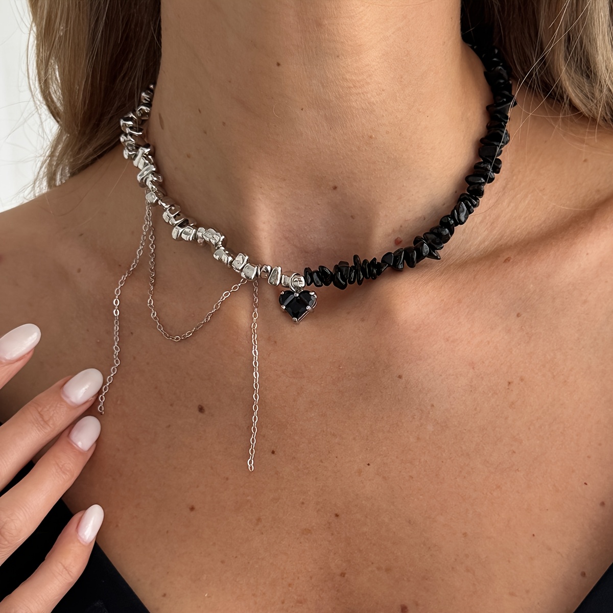 TEMU 1pc Collar de Estilo Instagram con Colgante de y , Cadena para Clavícula, Acrílico Entrelazado para Mujeres