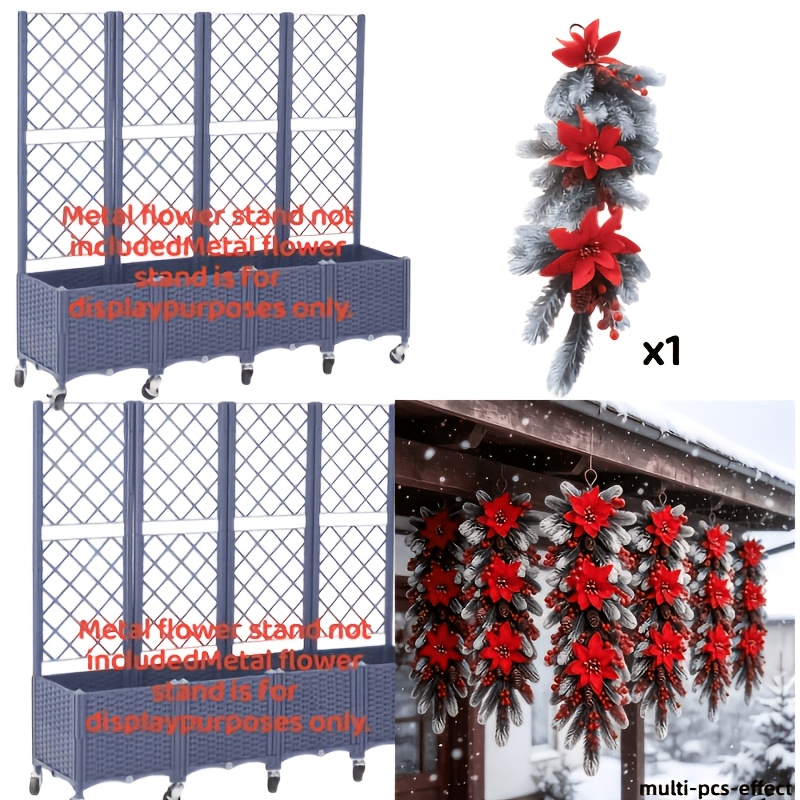 TEMU High-quality Christmas Decoration Vine, Masterfully For Festive Ceremony! Poinsettia, Red Berries, And Pine Branches, And , Realistic From