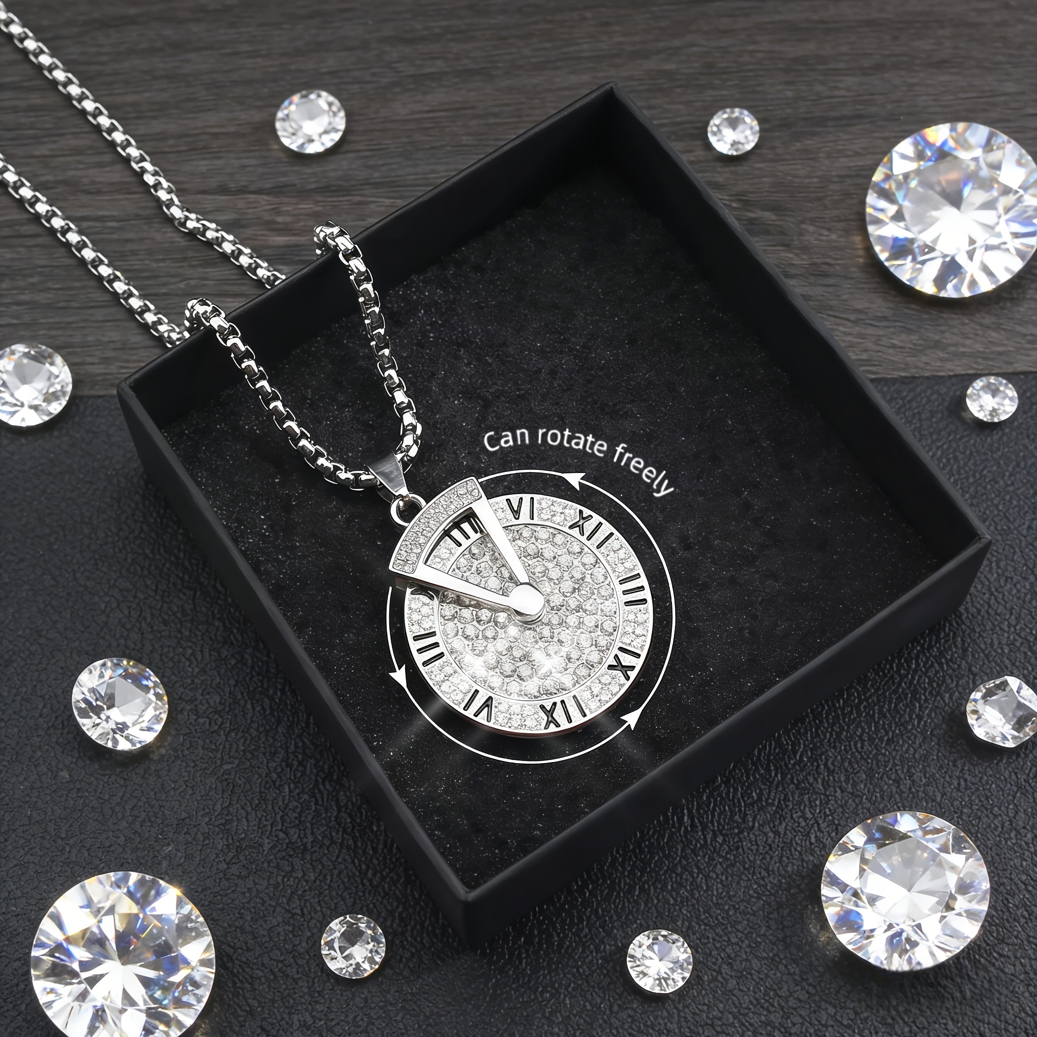 TEMU Collar con colgante de reloj con números giratorios, hilo de de acero inoxidable hipoalergénico, estilo hip-hop, adecuado para atuendos casuales