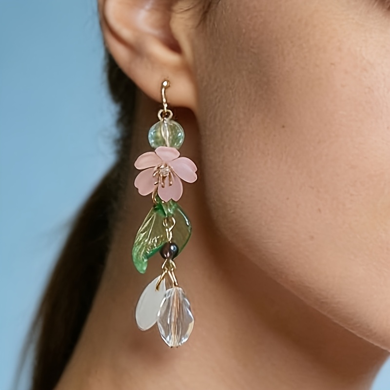 TEMU Une paire de boucles d'oreilles colorées à fleurs de dopamine, luxe léger avec une haut de gamme, clous et boucles d'oreilles pendantes , bijoux