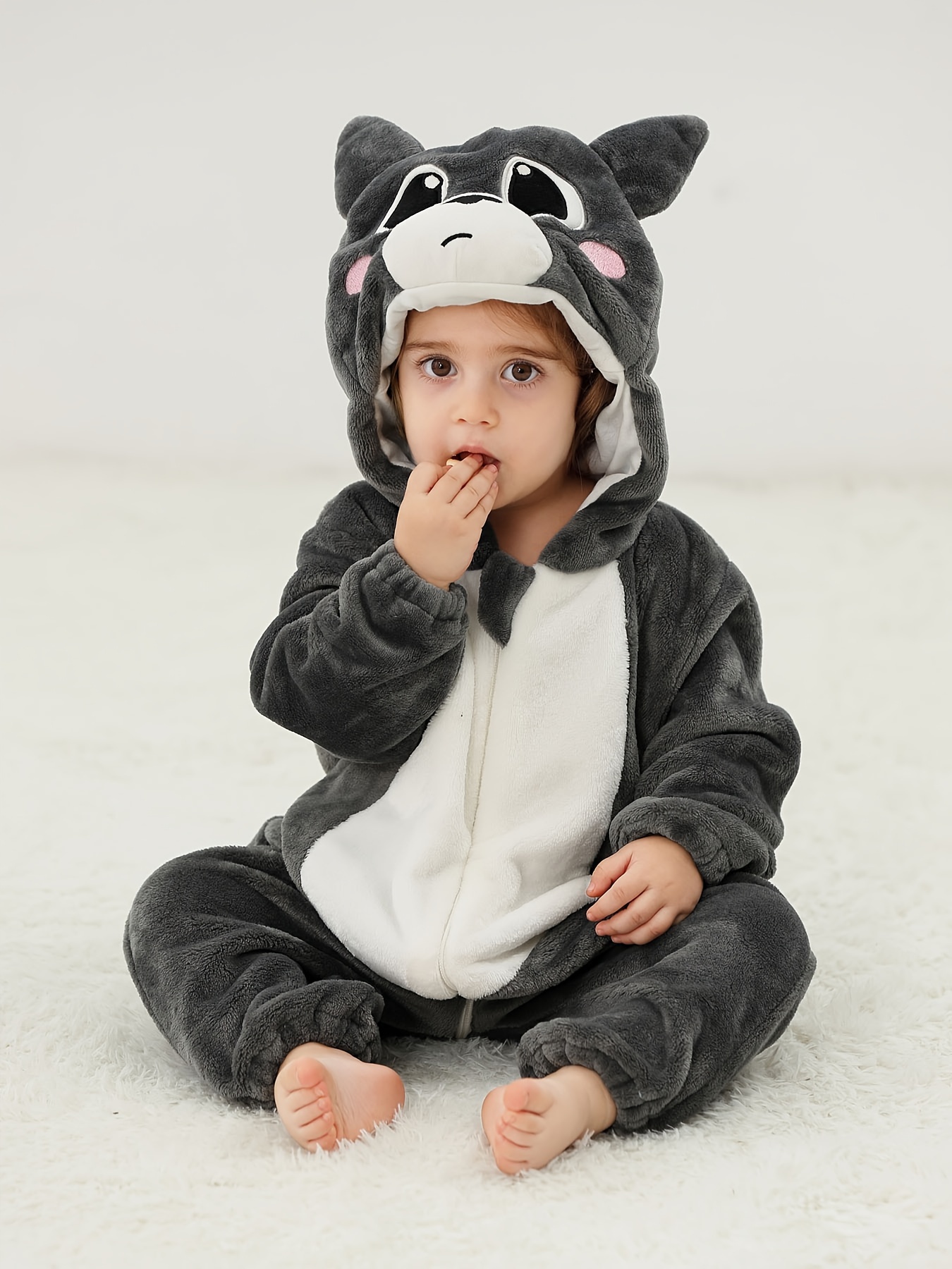 baby boys cute cartoon raccoon hooded onesie 100 polyester Temu