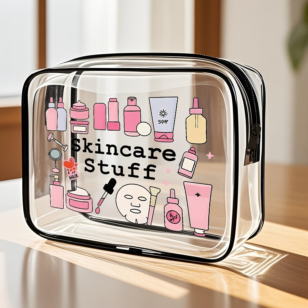 TEMU 1pc Women's Large Capacity Zippered Makeup And Travel Organizer Bag - High-quality Cosmetic Storage, Toiletry Bag, Lightweight Pvc Pouch,