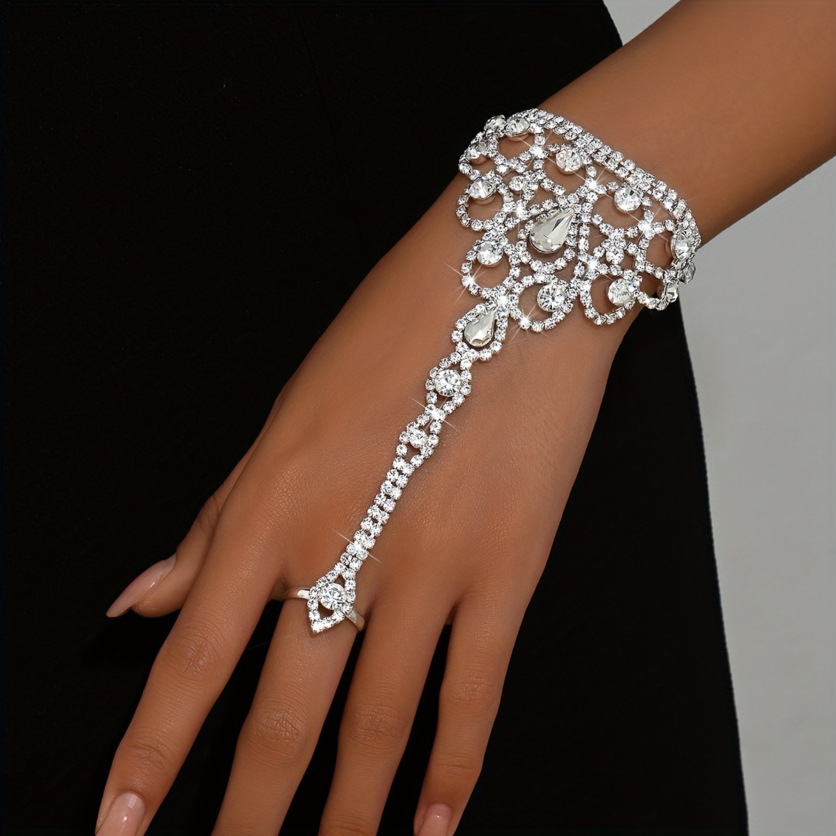 Women's Sparkling Rhinestone Twisted Bangle Ring, Adjustable